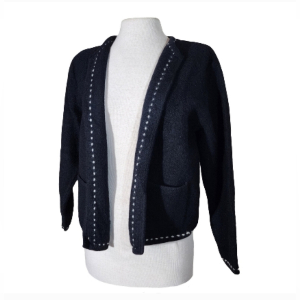 Karen Scott 100% Wool Cardigan Black Size L - Picture 17 of 17
